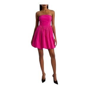 Express Poplin Strapless Bubble Mini Fit‎ & Flare Dress Pink Smocked Size Medium